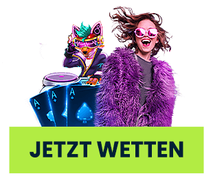 Bunte Casino Figuren mit Spielkarten und Wettbutton